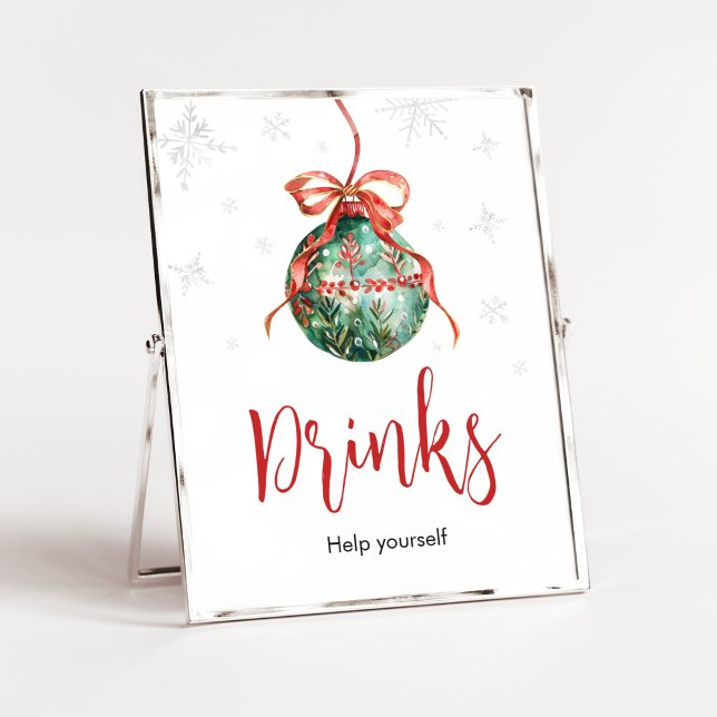 Poster Un joyeux petit Baby shower de Noël Boissons (Merry Little Christmas Ornaments Baby Shower Drinks Sign )