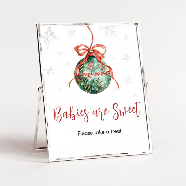 Poster Un joyeux petit bébé de Noël est doux (Merry Little Christmas Ornaments Baby Shower Babies are Sweet Sign)