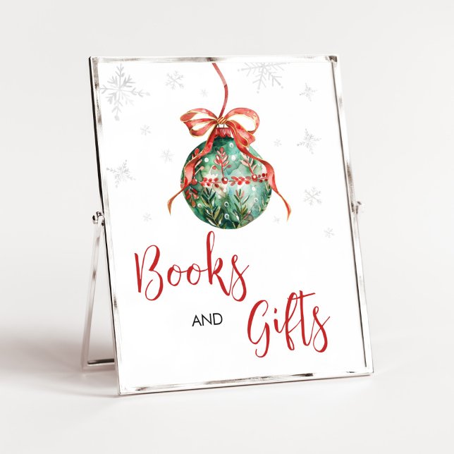 Poster Un joyeux petit livre de Noël et des cadeaux (Merry Little Christmas Ornaments Baby Shower Books and Gifts Sign)