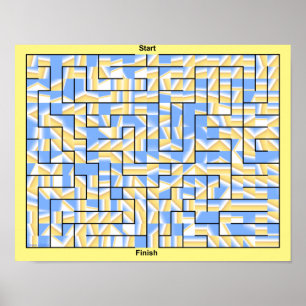 Poster Un labyrinthe coloré bleu et jaune.