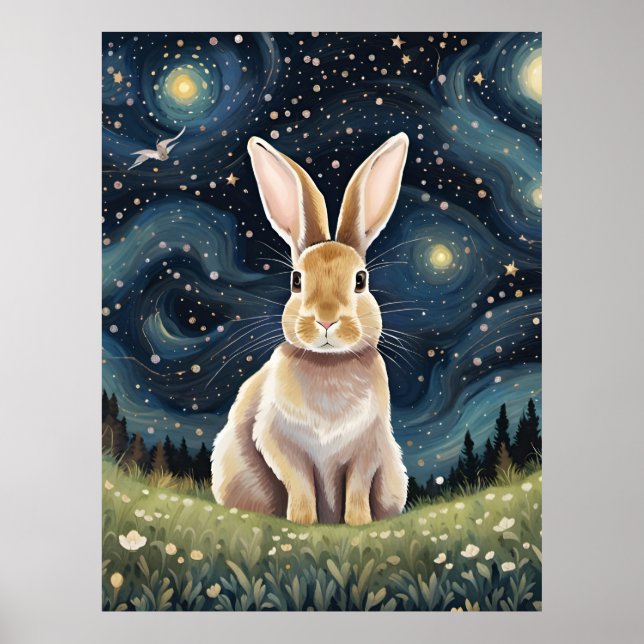 Poster Un lapin dans la nuit étoilée (Devant)