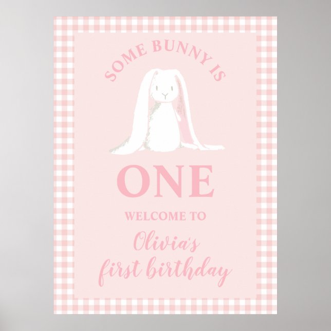 Poster Un lapin est un premier anniversaire rose (Devant)