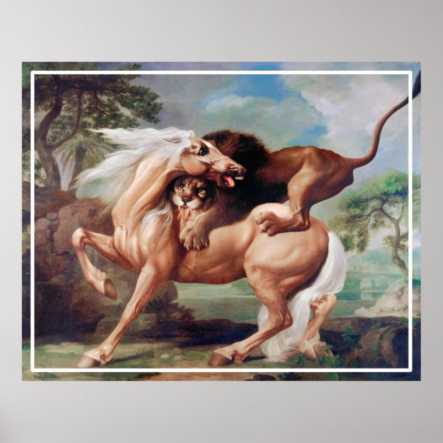 Poster Un Lion Attaquant Un Cheval Peint-17620 (Devant)