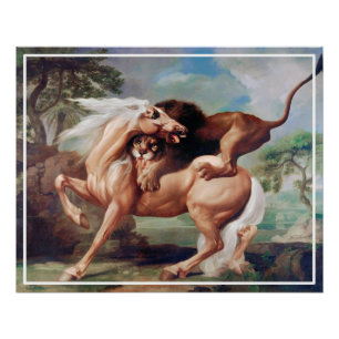 Poster Un lion attaque un cheval (1762) peinture