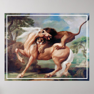 Poster Un lion attaque un cheval (1762) peinture