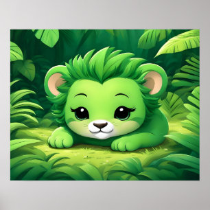 Poster Un Lion Cub Vert dans la Jungle