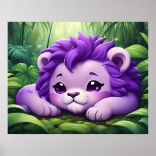 Poster Un Lion mauve dans la jungle