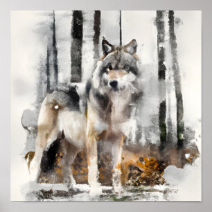 Poster Un loup d'aquarelle étonnant