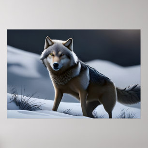 Poster Un loup solitaire à la chasse