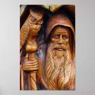 Poster Un magicien et un hibou émergent de la caverne