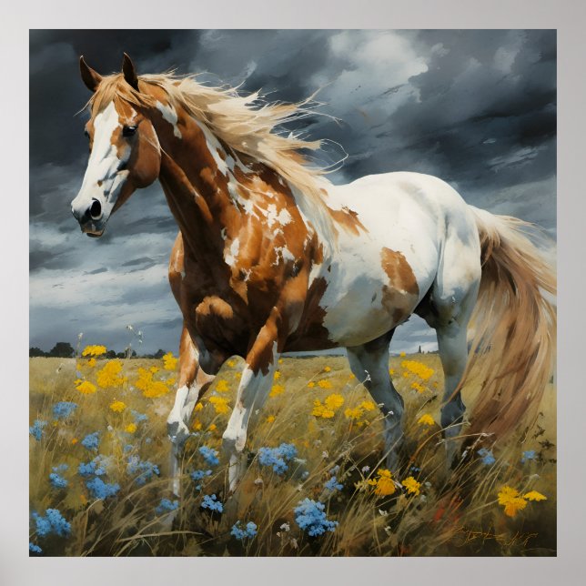 Poster Un Magnifique Cheval De Pinto (Devant)