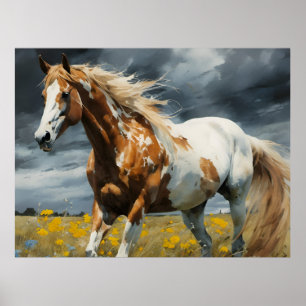 Poster Un magnifique cheval de Pinto dans un pré