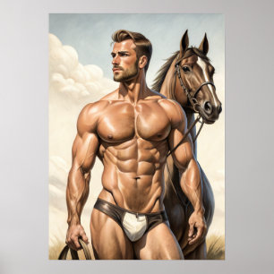 Poster Un mec très chaud avec un cheval