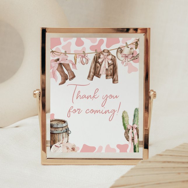 Poster Un Merci de Baby shower de petite fille pour venir (A Little Cowgirl Clothesline Baby Shower Thank you for Coming Sign)