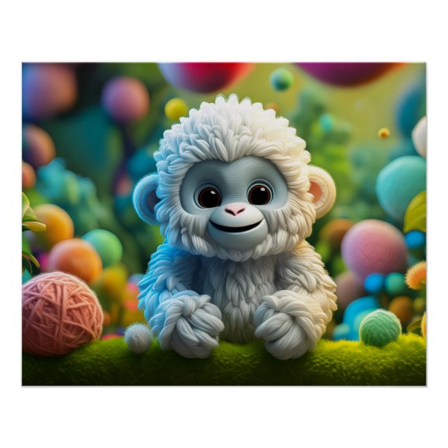 Poster Un mignon bébé Yeti fait de fil (Devant)