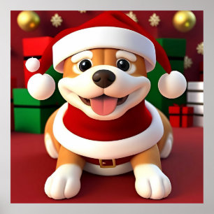 Poster Un mignon chien en caricature à Père Noël