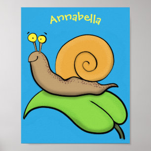 Poster Un mignon escargot heureux sur une illustration d'