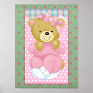 Poster Un mignon ours vêtu de rose
