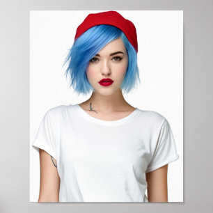 Poster Un modèle à cheveux bleu portant un tshirt Gildan