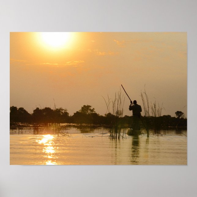 Poster Un Mokoro Sur Le Delta De L'Okavango, Botswana, Af (Devant)