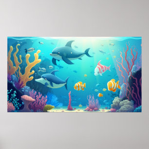 Poster Un monde sous-marin mignon
