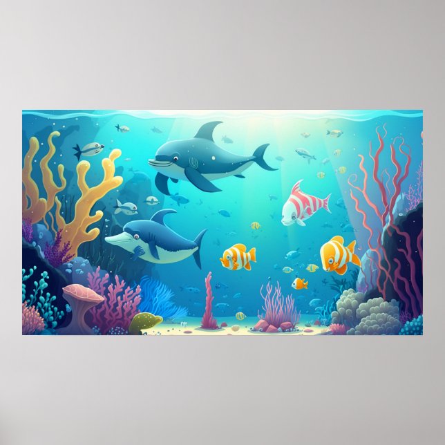 Poster Un monde sous-marin mignon (Devant)