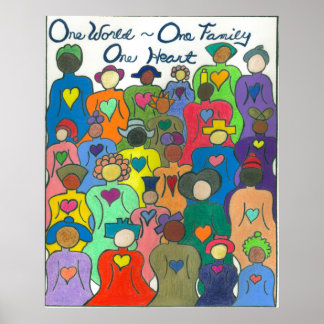 Poster Un monde, une famille, un coeur multiculturel