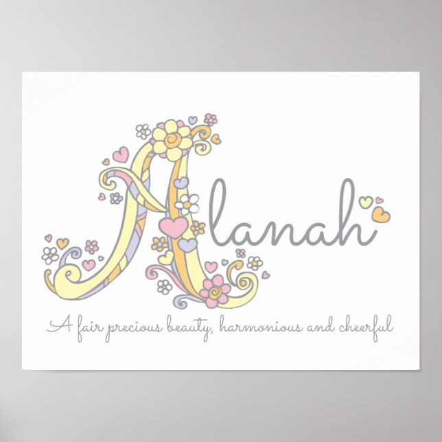 Poster Un monogramme art Alanah filles nom signifiant aff (Devant)