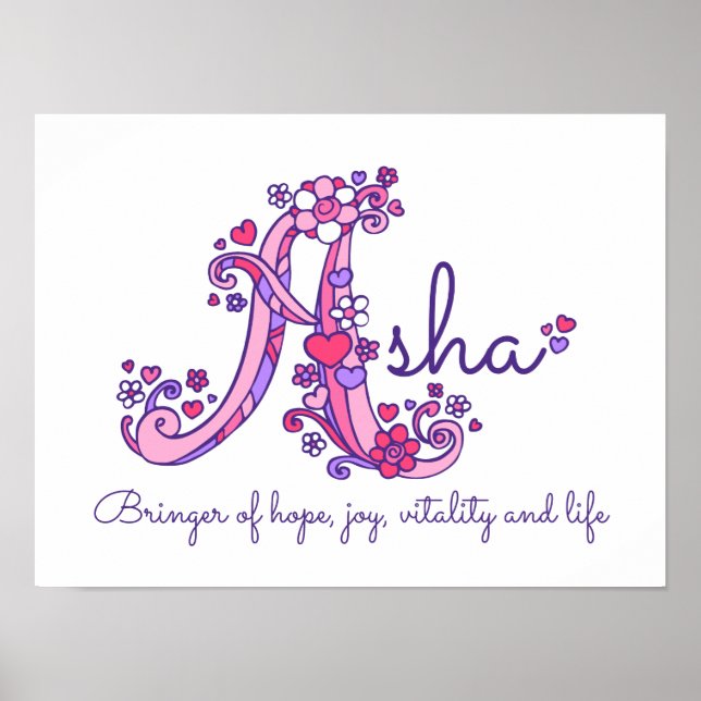 Poster Un monogramme d'art Asha Girls nom signifiant affi (Devant)
