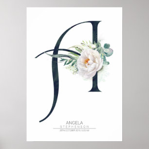 Poster Un monogramme de lettre blanche fleurs et verdure