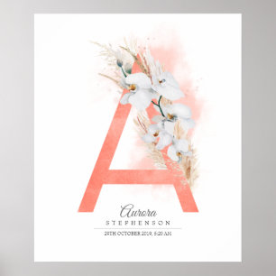 Poster Un monogramme de lettre Orchidées blanches et herb