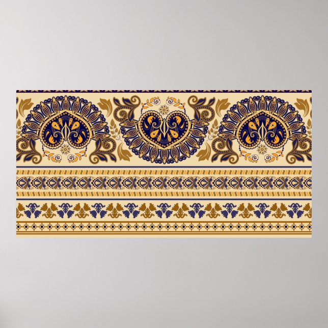 Poster Un motif égyptien sans couture rayé. Floral coloré (Devant)