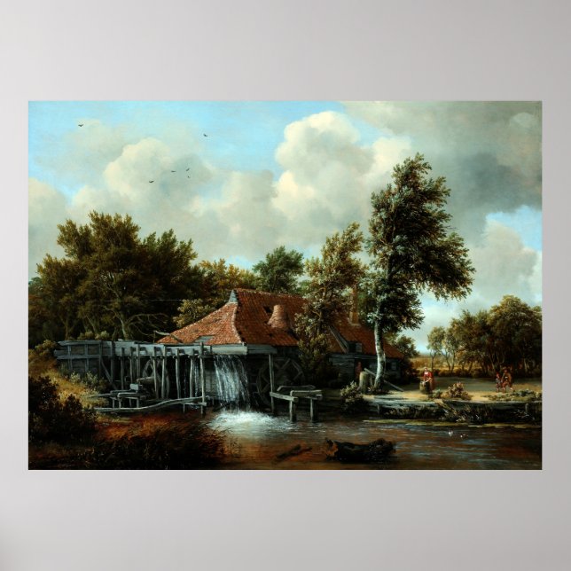 Poster Un moulin à eau par Meindert Hobbema (1664) (Devant)