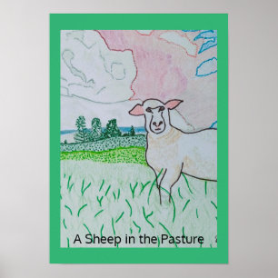 Poster Un mouton dans le pâturage épais Kelly Bordure ver