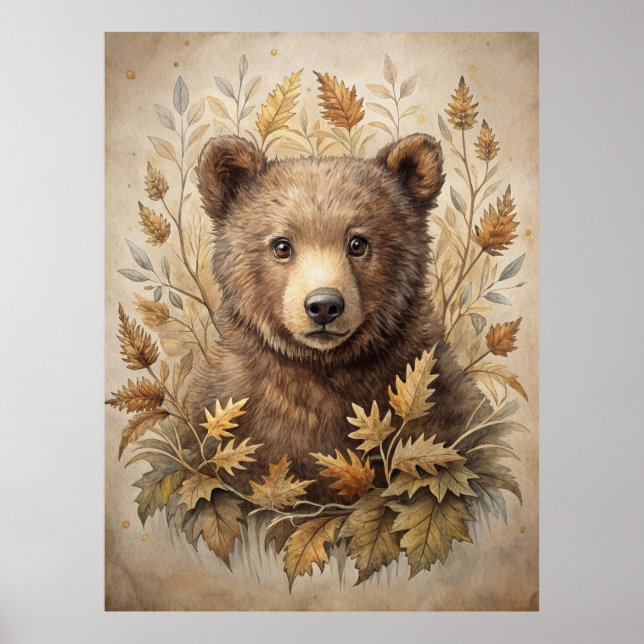 Poster Un ours mignon en forêt (Devant)