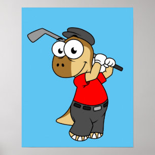 Poster Un Pachycéphalosaure Dinosaure Jouer Golf.