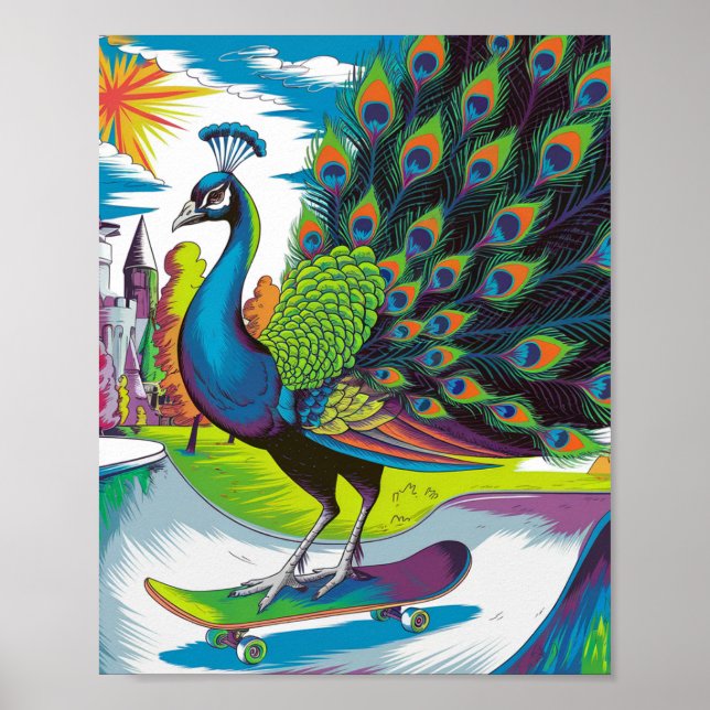 Poster Un paon de skateboard (Devant)