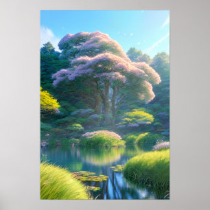 Poster Un paradis florissant par l'arbre qui brille