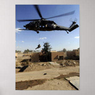 Poster Un pararescueman rappels d'un HH-60 2