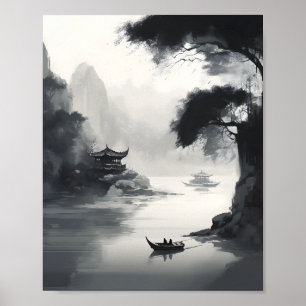 Poster Un Paysage Chinois Et Un Bateau