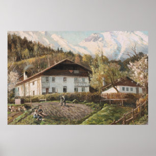 Poster Un paysage de montagnes, avec une lumière rose P