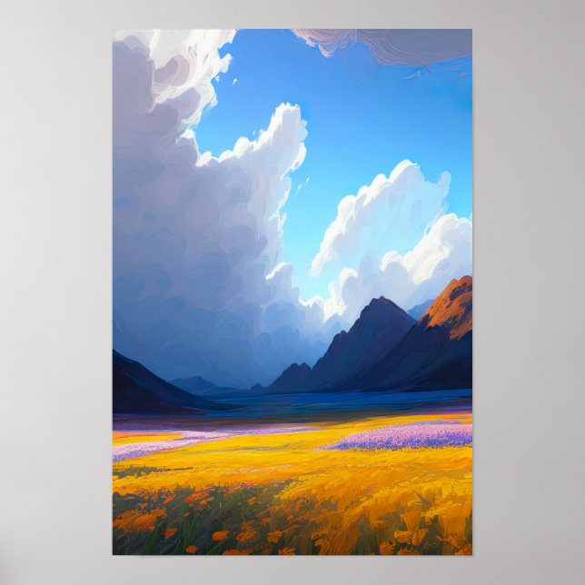 Poster Un paysage de rêve doré sous un ciel puissant (Devant)