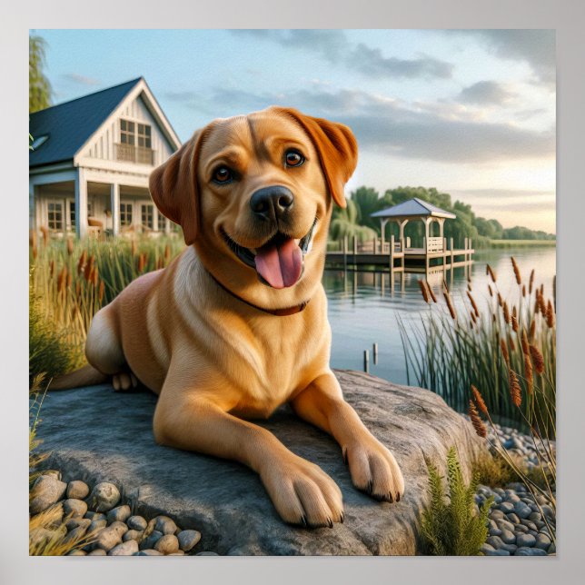 Poster Un pêcheur du Labrador qui se repose dans le pays (Devant)