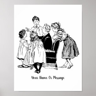 Poster Un père d'art vintage raconte une histoire à des e