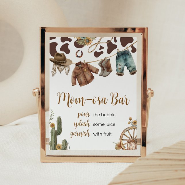 Poster Un Petit Baby shower Cowboy Maman Osa Bar (A Little Cowboy Baby Shower Mom-osa Bar Sign)