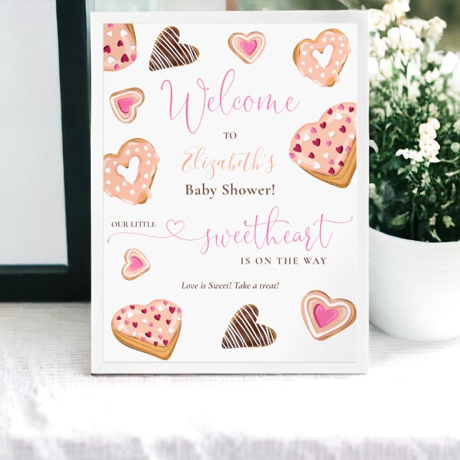 Poster Un petit baby shower de donuts valentin (A little sweetheart valentine donuts baby shower poster)