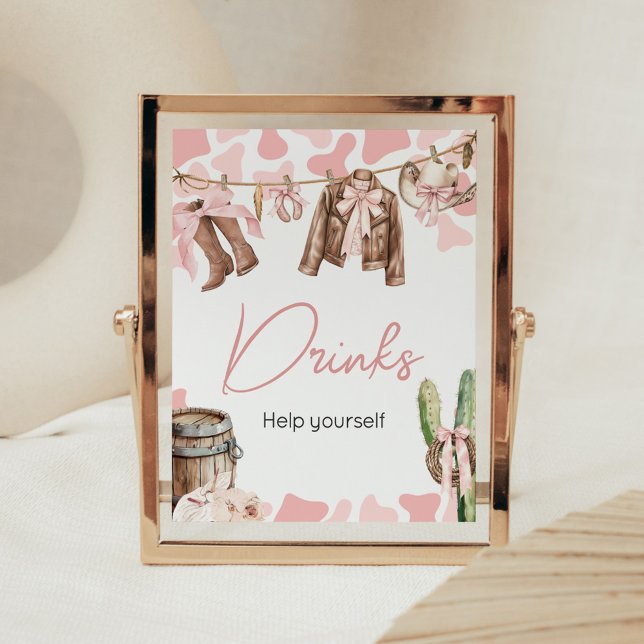 Poster Un Petit Baby shower De Fille Boire (A Little Cowgirl Clothesline Baby Shower Drinks Sign)