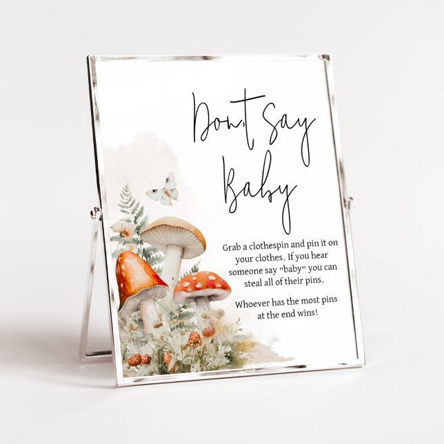 Poster Un petit champignon Enchanté Champignons Ne pas di (Little Mushroom Baby Shower Don't Say Baby Sign)