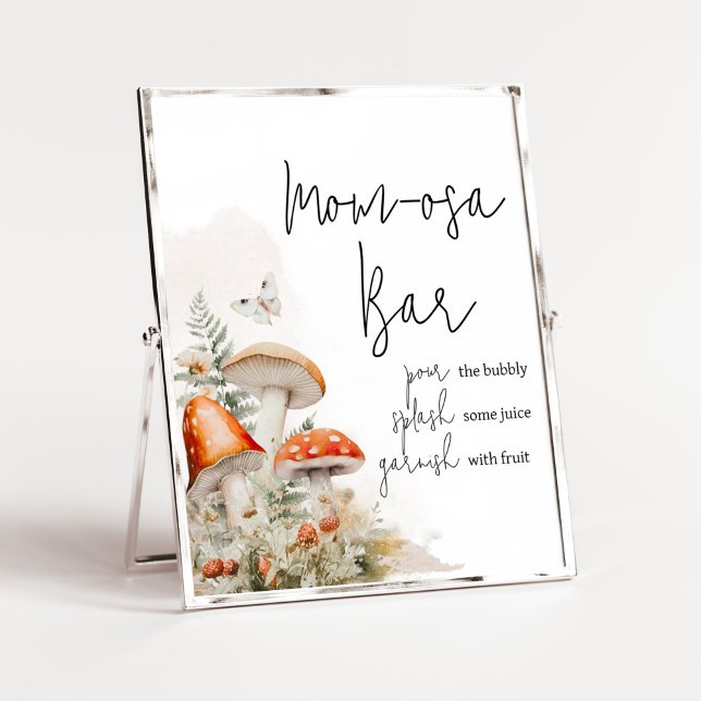 Poster Un Petit Champignons Enchantés Champignons Maman O (Little Mushroom Baby Shower Mom Osa Bar Sign)