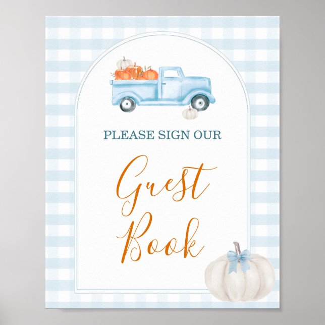 Poster Un petit Citrouille Blue Truck Baby shower Livre d (Devant)